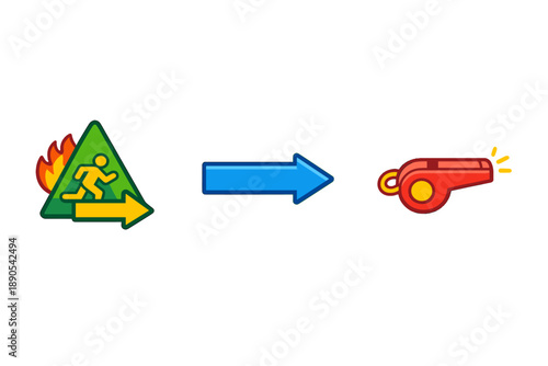 Instructions to exit a building safely in case of fire and the role of a whistle for assistance