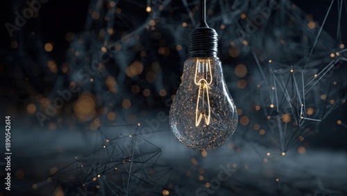 Glowing Light Bulb with Abstract Network