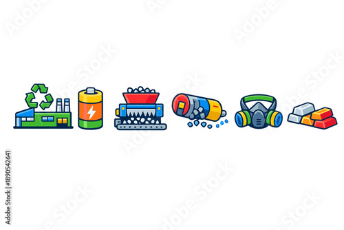 Factory processes for recycling materials and producing energy in a modern facility while focusing on waste management and safety gear in the industrial environment