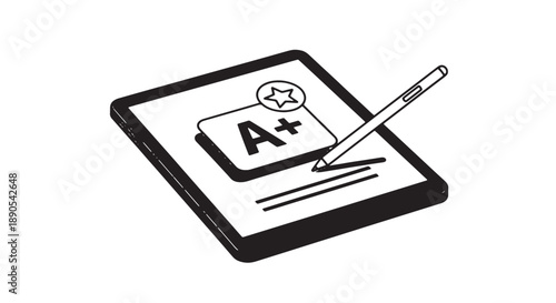 Digital tablet with stylus grading document with a on screen clean minimalist design white background educational theme high quality illustration