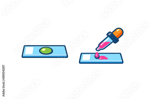 Laboratory process shows a dropper adding fluid to a slide with a sample for analysis in a science lab focused on experiments with various substances