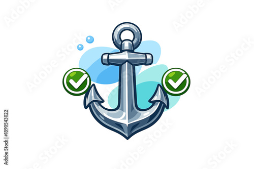 Symbol of reliability with anchor design and check marks for positive affirmation, representing trust and dependability in nautical themes