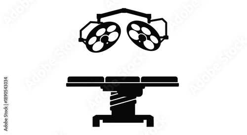 Operating room lights and table depicted in a stark silhouette