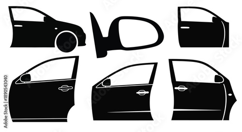 Various car door designs presented in a striking black silhouette
