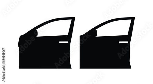 Two car doors displayed in a stark black silhouette