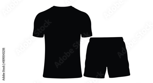 Black t shirt and shorts displayed as a dark silhouette