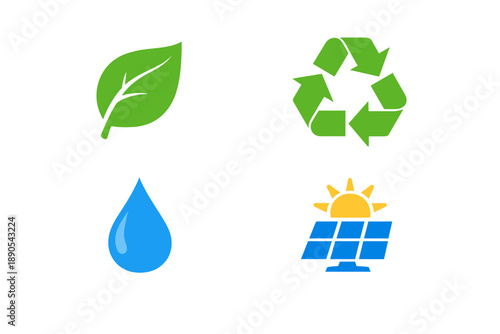 Icons represent activities related to environmental care and renewable energy used for educating people on sustainability practices