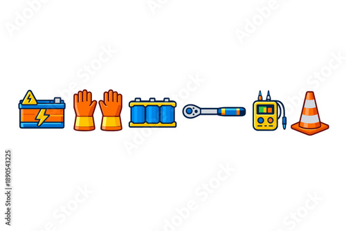 Safety tools and equipment used in electrical work during daytime at a construction site
