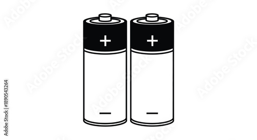 Two cylindrical aa batteries displayed side by side black silhouette