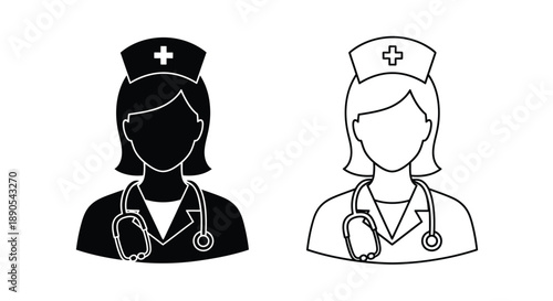 Two nurse icons one filled and one outlined a striking silhouette