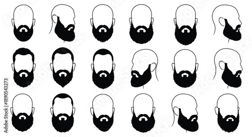 Variety of beard styles depicted in a black silhouette