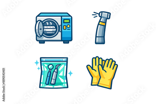 Items used for cleaning and sanitation in various settings such as homes, kitchens, and medical facilities, showing tools and equipment for effective hygiene practices