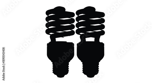 Two compact fluorescent lamps presented as a stark black silhouette