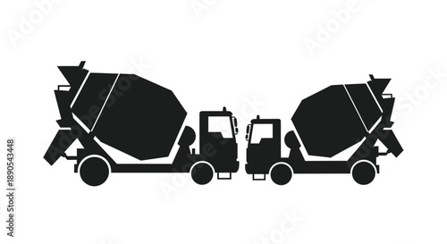 Three concrete mixer trucks in a minimalist black silhouette