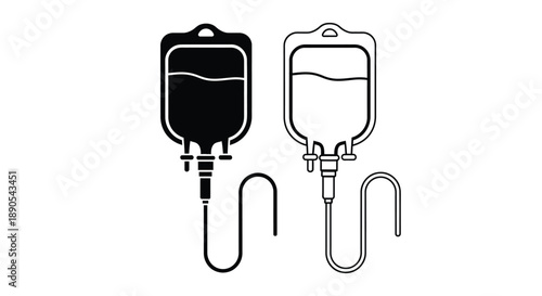 Two iv bags one solid black and one outline a graphic silhouette
