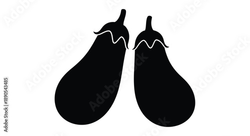 Two eggplants depicted in a stark minimalist black silhouette