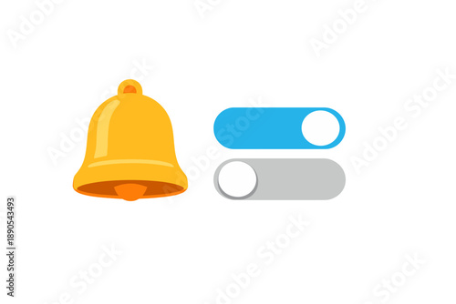 Yellow bell icon with sound notification switches showing on and off status in a digital setting during daytime