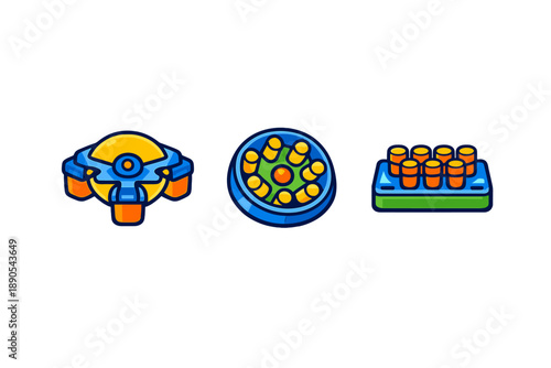Colorful illustrations show different types of gaming tokens arranged on a plain white background during a gaming session in a casual setting