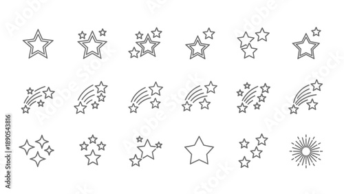 Various star and shooting star line icons are.