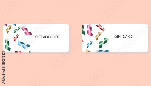 Luxurious 3D gift cards with ribbon bows, sale card, birthday, Christmas realistic 3D gift certificate designs, gift certificate template