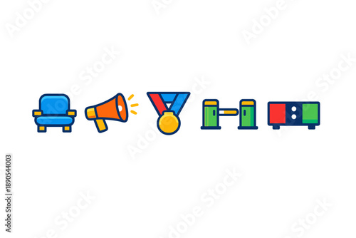 Symbols of activities and achievements in a minimal design representing different social events and competitions often seen in community settings