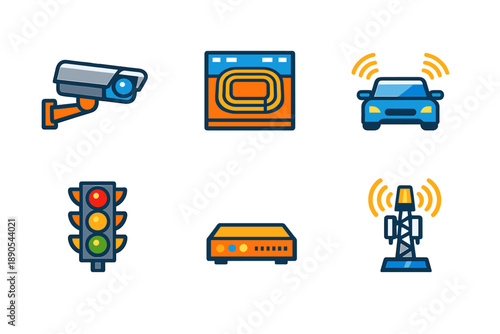 Different types of technology and devices used for security, communication, and household tasks in everyday life