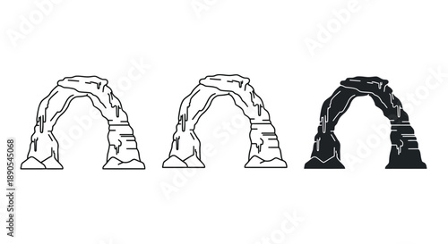 Natural rock arch formation shown in three distinct ways.