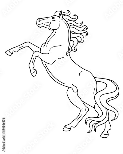 A rearing stallion horse is a vector linear image for coloring. Outline. A beautiful thoroughbred horse for coloring.