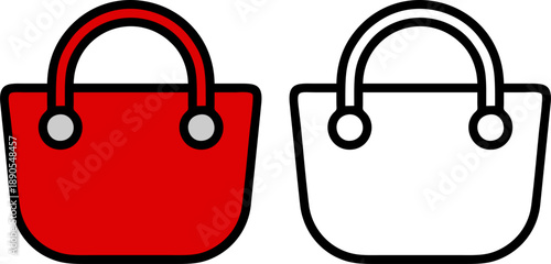 Red Fashion Handbag Tote Flat and Outline Icon