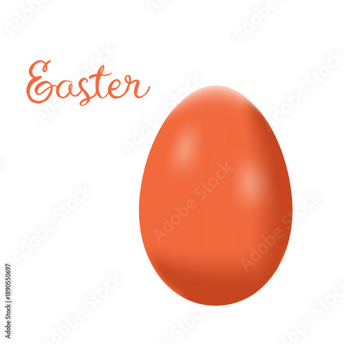 Easter greeting card with a realistic illustration of an orange-colored egg. White background. 
