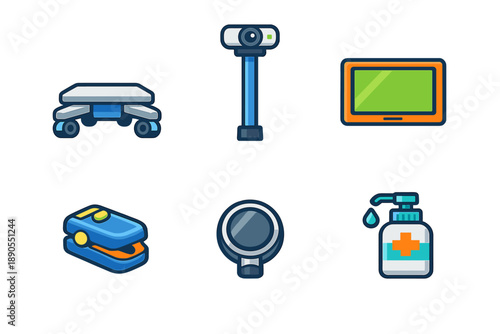 Various office tools and medical supplies arranged in a clean space with a focus on functionality and utility during work hours