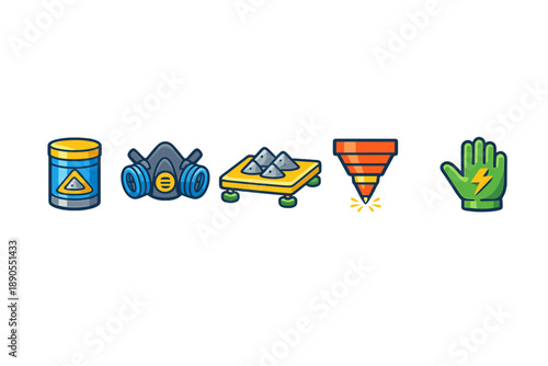 Safety gear and tools for handling hazardous materials in an industrial setting during work hours