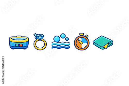 Different items for cleaning and washing jewelry at home or in a small business setting for effective results