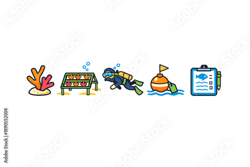 Exploring marine life through coral reefs, underwater cultivation, and data collection practices in the ocean