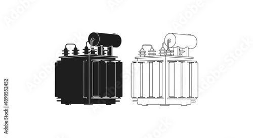 Electrical transformers in contrasting views a striking silhouette