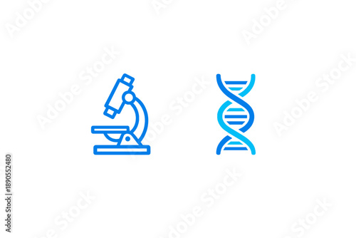 Modern laboratory tools for biological research showing a microscope and DNA structure used for scientific exploration and study of genetics