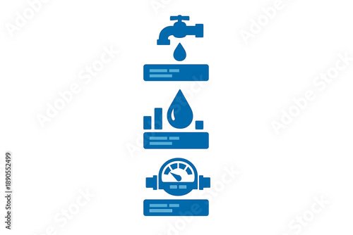 Water management system showing tap, drop, pipes, and meter design for understanding utility flow and measurement in urban settings