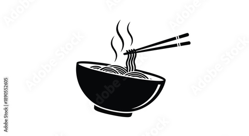 Bowl of noodles with chopsticks a striking black silhouette