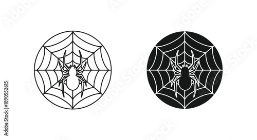 Two circular spiderweb designs one outlined and one filled silhouette