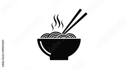 Bowl of ramen with chopsticks and steam a minimalist silhouette