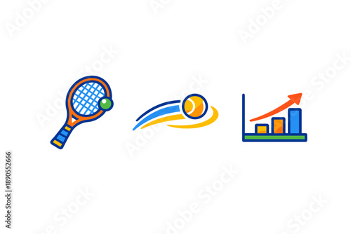 Tennis racket, ball in motion, and a graph showing growth for sports performance metrics at a training session