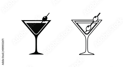 Two martini glasses depicted in a striking black silhouette