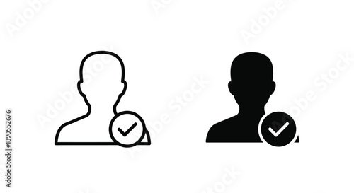 Two user profile icons one outlined and one solid with checkmarks silhouette