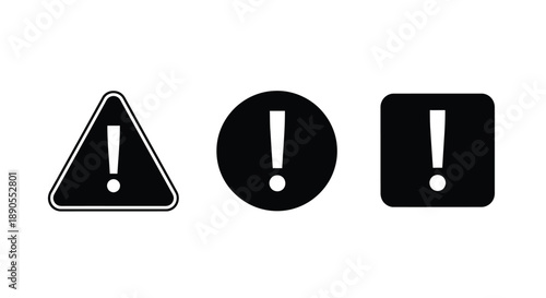 Three black warning signs with exclamation points a striking silhouette