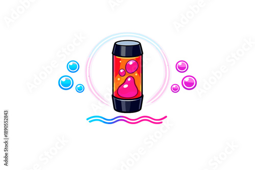 Colorful lava lamp with bright bubbles and swirling movements in a simple design with various shapes and colors