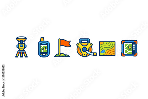 Collection of tools for surveying land and mapping locations in various activities over time