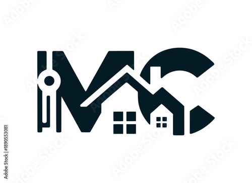 A logo for a real estate company featuring a stylized key and house design