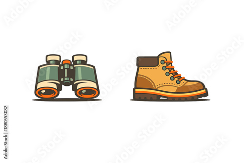 Binoculars and hiking boots are essential tools for outdoor exploring in nature during daytime activities in parks and forests