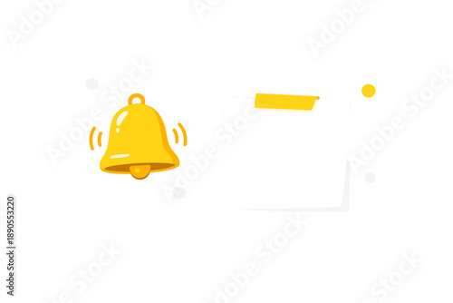 Yellow bell with sound waves next to a blank note for reminders or notifications in a digital context