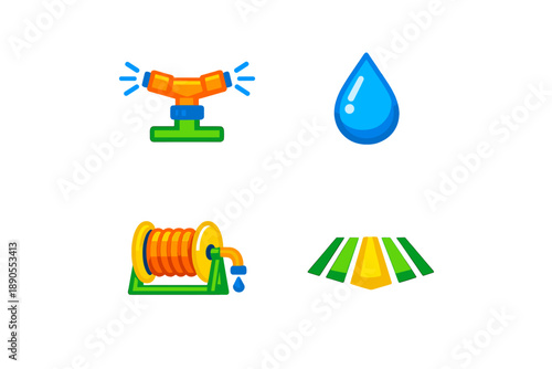 Irrigation tools and water drop for farming activities in agriculture settings